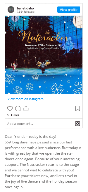 Ballet Idaho Instagram post