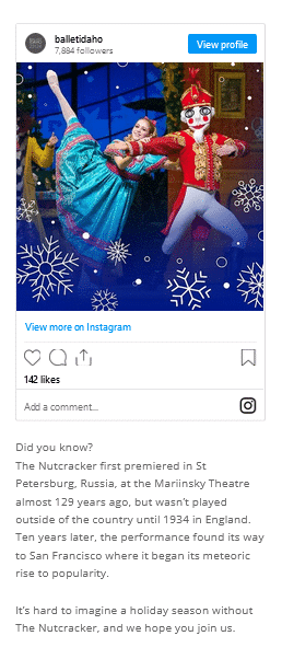 Ballet Idaho Instagram post
